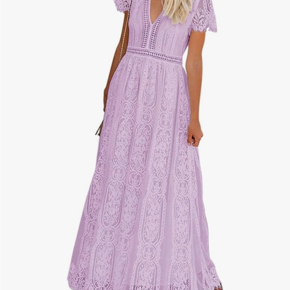 Elegant Lavender Lace Maxi Dress